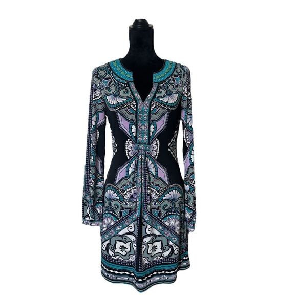 Hale Bob Embellished Bohemian Mosaic Print Dress Size Small - Picture 4 of 17